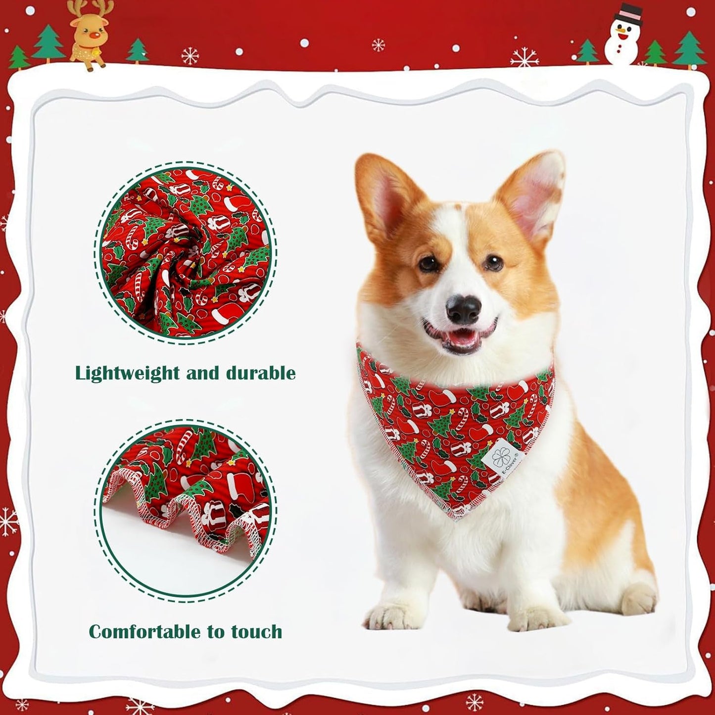 E-Clover Christmas Dog Bandanas & Matching Scrunchie Set Green Red Dog Scarf Bibs Pet Bandana with Bow Tie for Small Dogs Puppy Owner Mom Winter