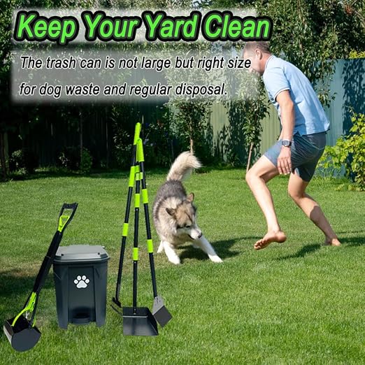 Dog Poop Trash Can Outside 20L with Pooper Scooper & 50 Waste Bags, Outdoor Dog Poop Trash Can for Backyard with Lid Odorless Waterproof Foot Pedal and Removable Inner Bucket