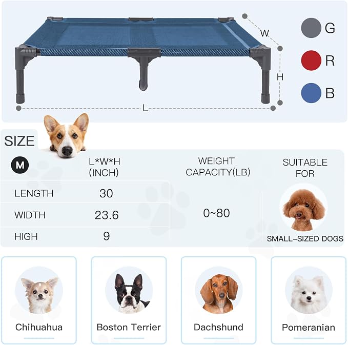 Elevated Dog Bed Waterproof Outdoor, Portable Raised Dog Bed, Dog Beds Off the Floor, Dogs Bed Easy Clean Indoor or Outdoor Use, Medium, Blue