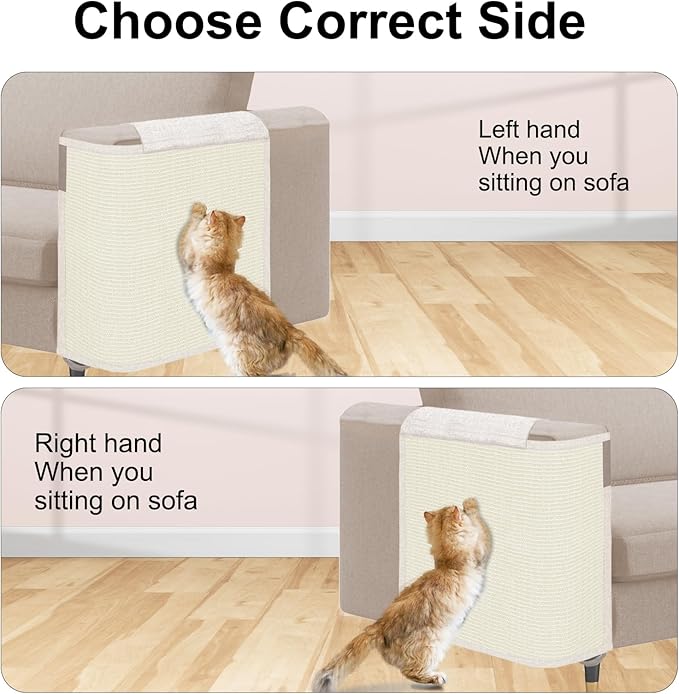Cat Scratch Sofa Protector,23.6" L*19.7" W Cat Scratch Furniture Protector Pad, Couch Arm Sheild with Natural Sisal for Protecting Couch Sofa Chair Furniture(Beige/Right Handed)