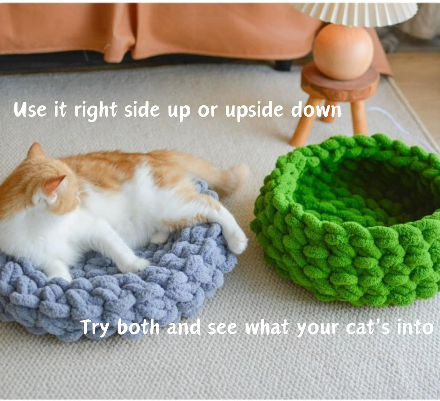 Cat Nest Bed – Premium Handwoven Washable Extra Soft Round Cave House Furniture for Indoor Kitten (Persimmon Yellow,Large)