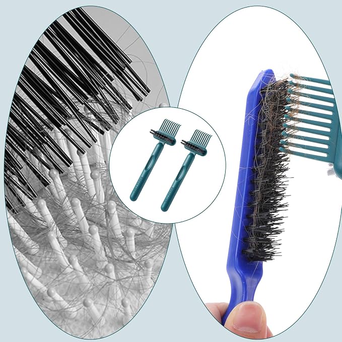 2Pcs 2-in-1 Hair Brush Cleaner & Remover Tool Brush Cleaning Tool Comb Cleaner Effective Hairbrush Cleaner Hair Brush Remover Rake for Man Woman Home Travel Salon Removing Hair Dust (Green, White)