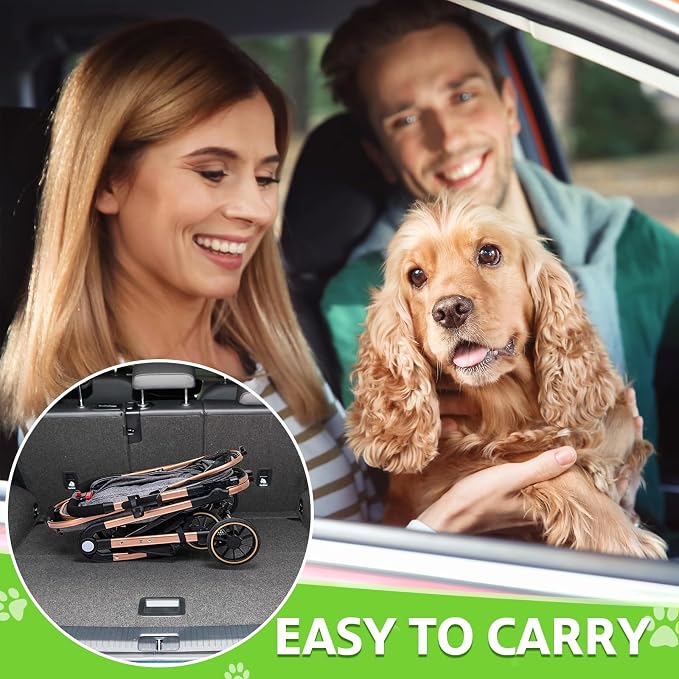 Dog Stroller for Max 45 lbs Dogs - 3 in 1 Pet Stroller with Detachable Storage Basket 4 All-Terrain Rubber Wheels Pull Rod Durable Travel Carrier for Medium Dogs 2 Small Cats (Grey)