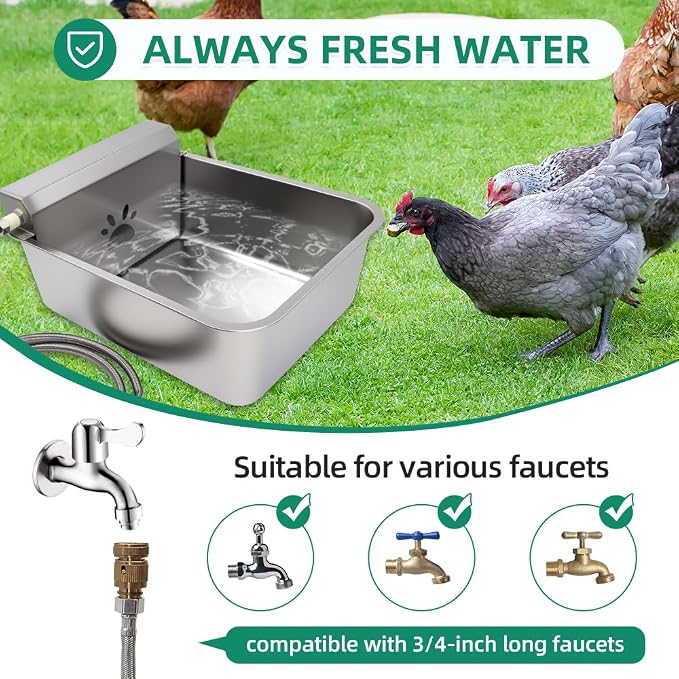 Automatic Dog Water Bowl Dispenser 23L Large with Hose & Adapter | Stainless Steel, Rustproof,Large Capacity, Self Filling, with Float Valve,No Mass, No-spill,outdoor,for Cat,Livestock,Chicken