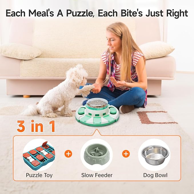 Potaroma Dog Puzzle Toy 2 Levels, Slow Feeder, Pup Food Treat Feeding Dispenser for IQ Training and Entertainment for All Breeds (Green White) | Pup Food Treat Feeding Dispenser for IQ Training and Entertainment for All Breeds (Green White)