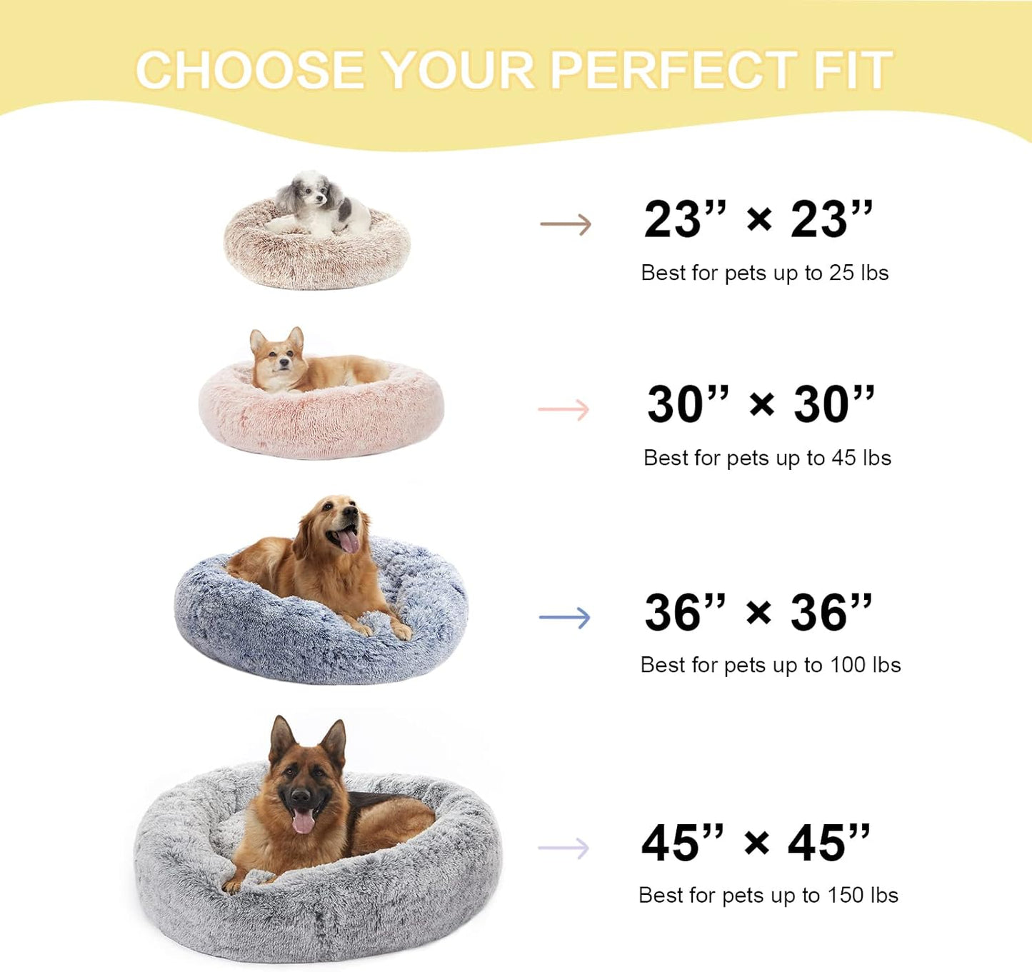 Bedfolks Calming Donut Dog Bed - 45 Inch Round Plush Dog Bed, Anti-Anxiety, Washable & Non-Slip (Navy Blue, Extra Large)