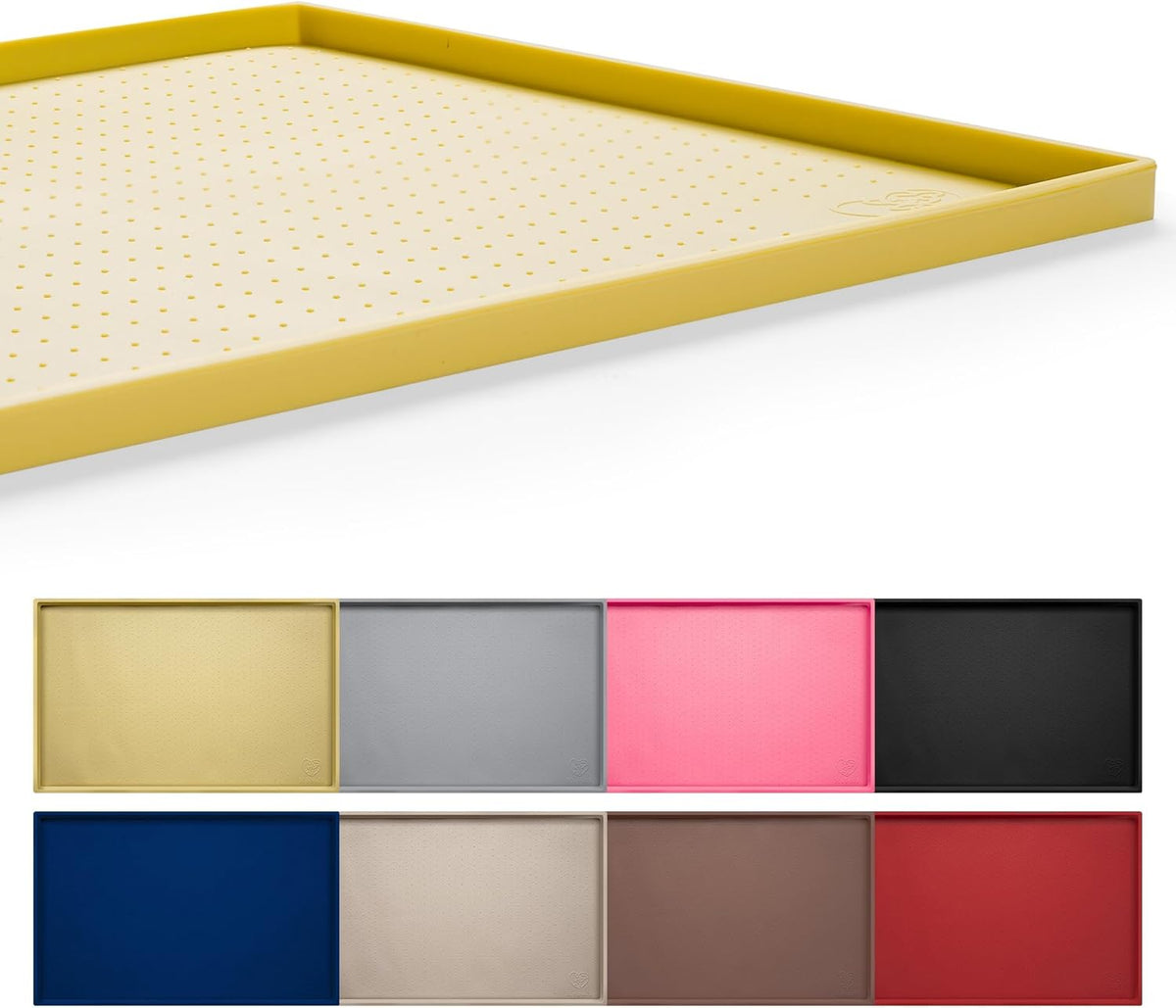 Hubulk Dog Feeding Mat,100% Waterproof Food Grade Silicone Pet Food and Water Bowl Placemat,Dishwasher, High Raised Edge to Prevent Spills,Nonslip Tray to Stop Messes on Floor（28"x18"x0.8", Yellow）