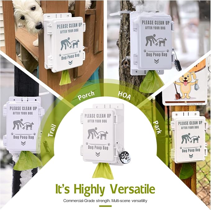 Heavy Duty Dog Poop Bag Dispenser, Wall Mountable & Waterproof Outdoor Organizer for Home, Yard Cleanup, Neighbor-Friendly, Commercial-Grade for Parks, Property Management (Without Bags)
