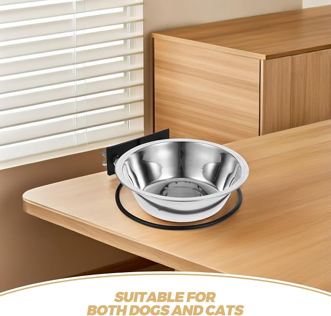 Amosfun Wall Mount Elevated Dog Feeder with Deep Stainless Steel Food and Water Bowls Large Size for Indoor and Outdoor Use