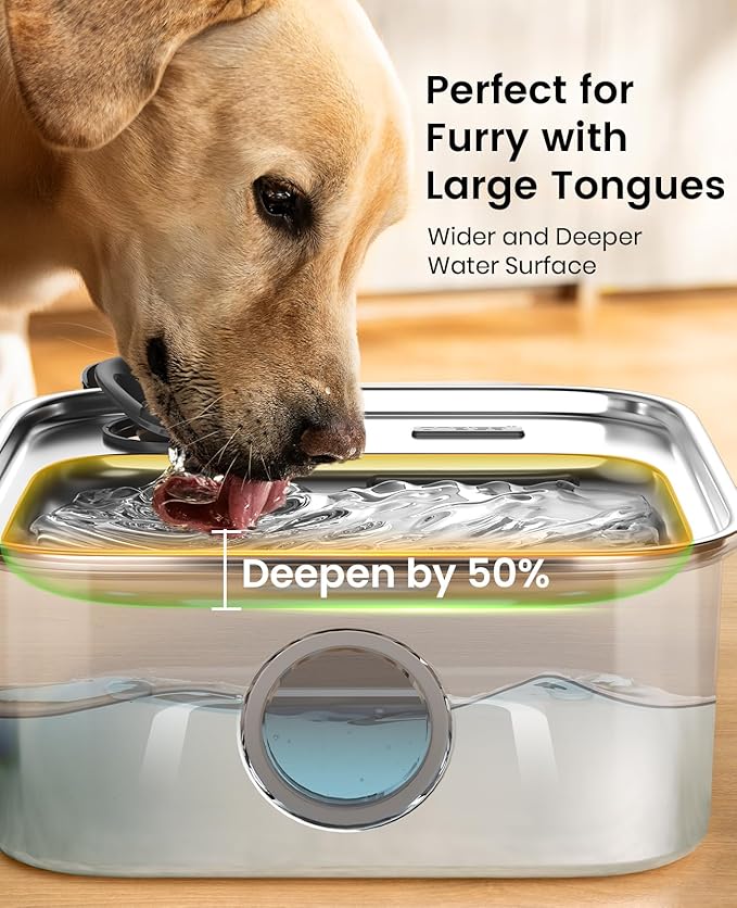 oneisall Dog Water Fountain for Large Dogs, 10L/2.6Gal Dog Fountain Water Bowl with Multi-Filtration & Deeper Drinking Aera, Large pet Water Fountain with Water Window & LED, Ultra-Quiet