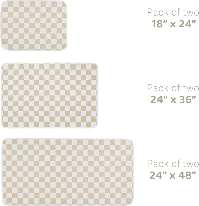 2 Pack Beige Checkered Washable Pee Pads for Dogs, Checkered Reusable Dog Pee Pads, for Puppy Playpen, Crate, Whelping Box, Potty Training, Cute Aesthetic Absorbency, Leak-Proof Non-Slip
