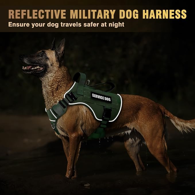Tactical Dog Harness for Medium Dog, Heavy Duty Service Working MOLLE Vest with 10 Pet Patches, 2X Metal Buckle Vest for Training Hunting Walking