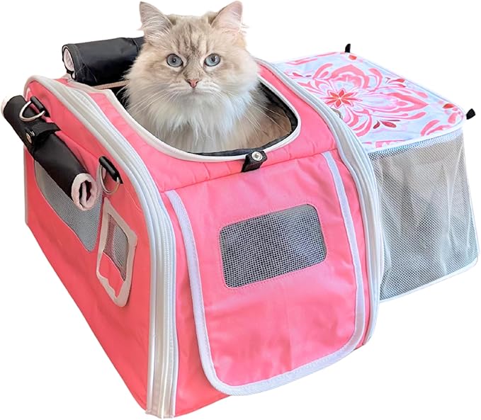 Kittyrama Soft-Sided Airline Approved Cat Carrier with Expandable Hideaway | Escape-Proof SBS Self-Locking Zippers | 22 lb Capacity | Vet Approved | Top & Side Entry | 17×11×11 in