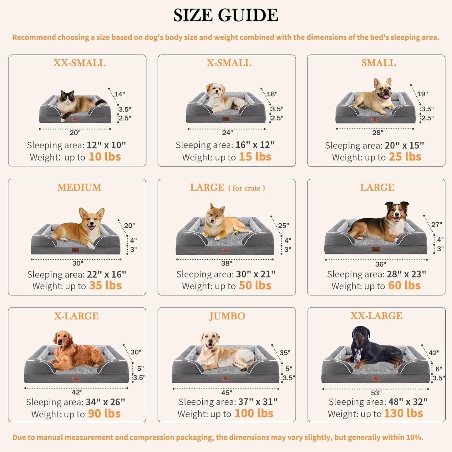 Comfort Expression Small Dog Beds Waterproof Orthopedic Foam Dog Sofa Beds for Small Dogs Comfy Pet Bed with Washable Removable Cover & Non-Slip Bottom(X-Small,Grey)
