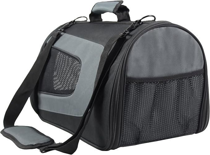 EliteField Deluxe Soft Pet Carrier (3 Year Warranty, Airline Approved), Multiple Sizes and Colors Available (20" L x 11" W x 11" H, Black+Gray)