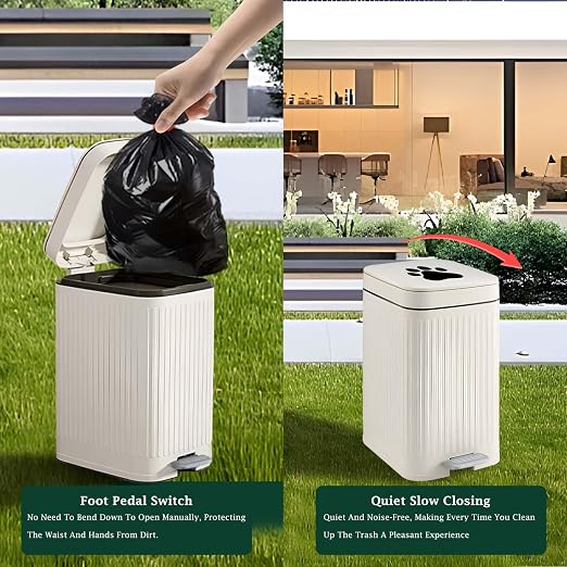 Dog Poop Trash Can Outside - 5L/1.3Gal Small Outdoor Trash Can with Lid | Outdoor Dog Poop Trash Can with Foot Pedal, Dog Waste Container with 40 Bags, Lid Soft Close for Pet, White