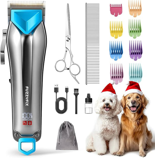 Dog Clippers for Grooming with Detachable Blade for Thick Coats, Cordless Rechargeable Low Noise Professional Pet Grooming Hair Trimmer Shaver Kit with 8 Guide Combs for Dogs Cats Animals
