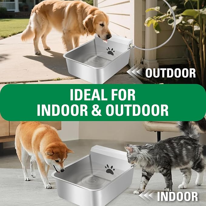 6 Gallons Automatic Animal Water Dispenser X-Large Stainless Steel | Outdoor Waterer Bowl, For Dogs & Chicken, Auto Fill Livestock Water Trough, With 2m Hose, 13.6"x17"x9"