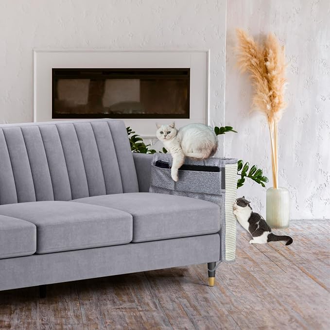 Upgraded Cat Scratch Furniture Protector,Cat Scratch Sofa Arm Sheild with Large Size Natural Sisal for Protecting Couch Sofa Chair Furniture 27.6''L*19.6''W (Light Grey/Left Handed)