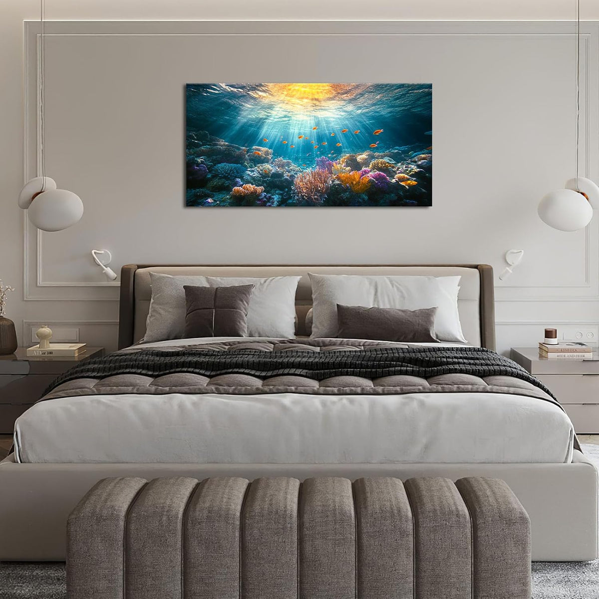 Quorin Ocean Large Wall Art Undersea Coral Reef Fish Pictures Sea Nautical Wall Decor Canvas Print Painting Artwork for Bathroom Living Room Bedroom 30"x60"