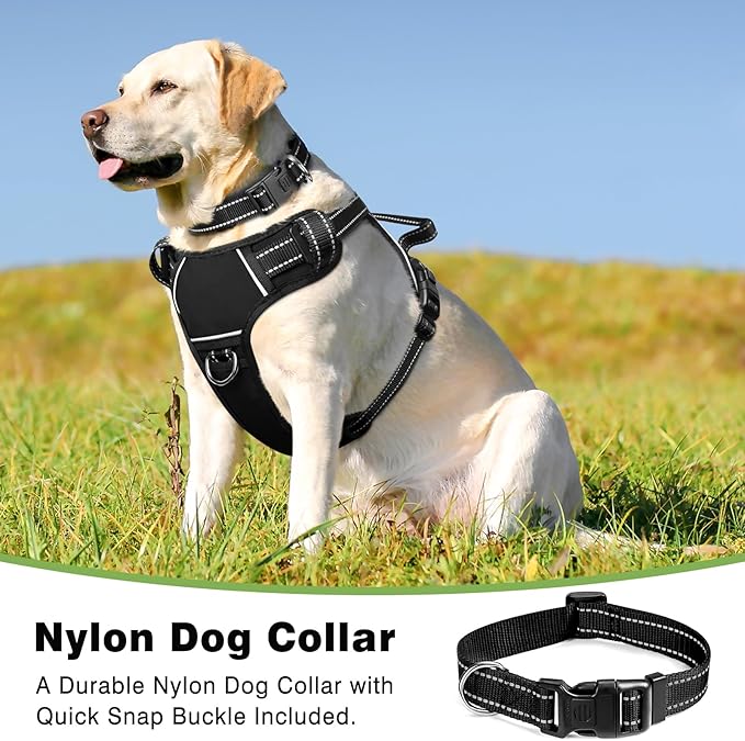 Dog Harness No Pull, Pet Harnesses with Dog Collar, Adjustable Reflective Oxford Outdoor Vest, Front/Back Leash Clips for Small, Medium, Large, Extra Large Dogs, Easy Control Handle for Walking