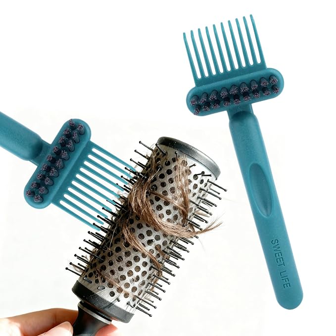 2-in-1 Comb Cleaner with Pick and Bristles, Portable Hair Brush Cleaner Tool Hairbrush Cleaning with Ergonomic Handle for Home Salon Travel Use Hairstylist Essentials (Green)