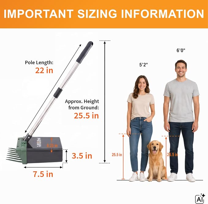 Neater Pet Brands Lift N’ Bag 2.0 Dog Pooper Scooper with Bag Attachment & 22" Pole for Small to Large Dogs, New & Improved Design, 60 Refill Bags, Heavy Duty Dog Poop Scooper for Yard, One-Hand Use