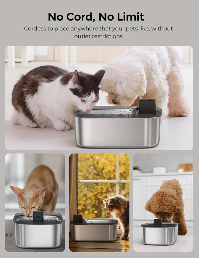 Wireless 7.5L/2Gal Dog Water Fountain Stainless Steel with 6 Pcs Filters | Quiet Pet & Cat Water Fountain with Motion Sensor,Automatic Water Dispenser for Dogs&Multi-Pet Homes Continuous Fresh Flow