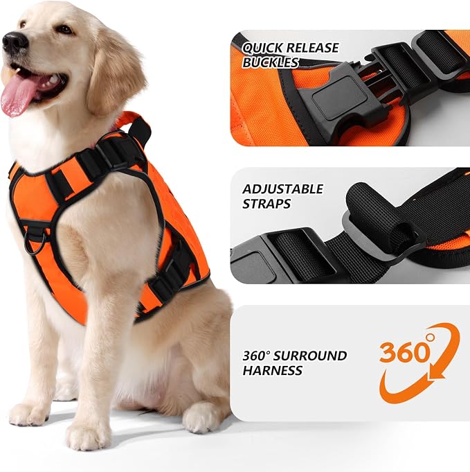 WINGOIN Orange Tactical Dog Harness for Small Dogs,No Pull Dog Harness | Heavy Duty with Handle,Adjustable Reflective,Military K9 Body Pet Vest,for French Bull Pugdog,for Walking Training Running