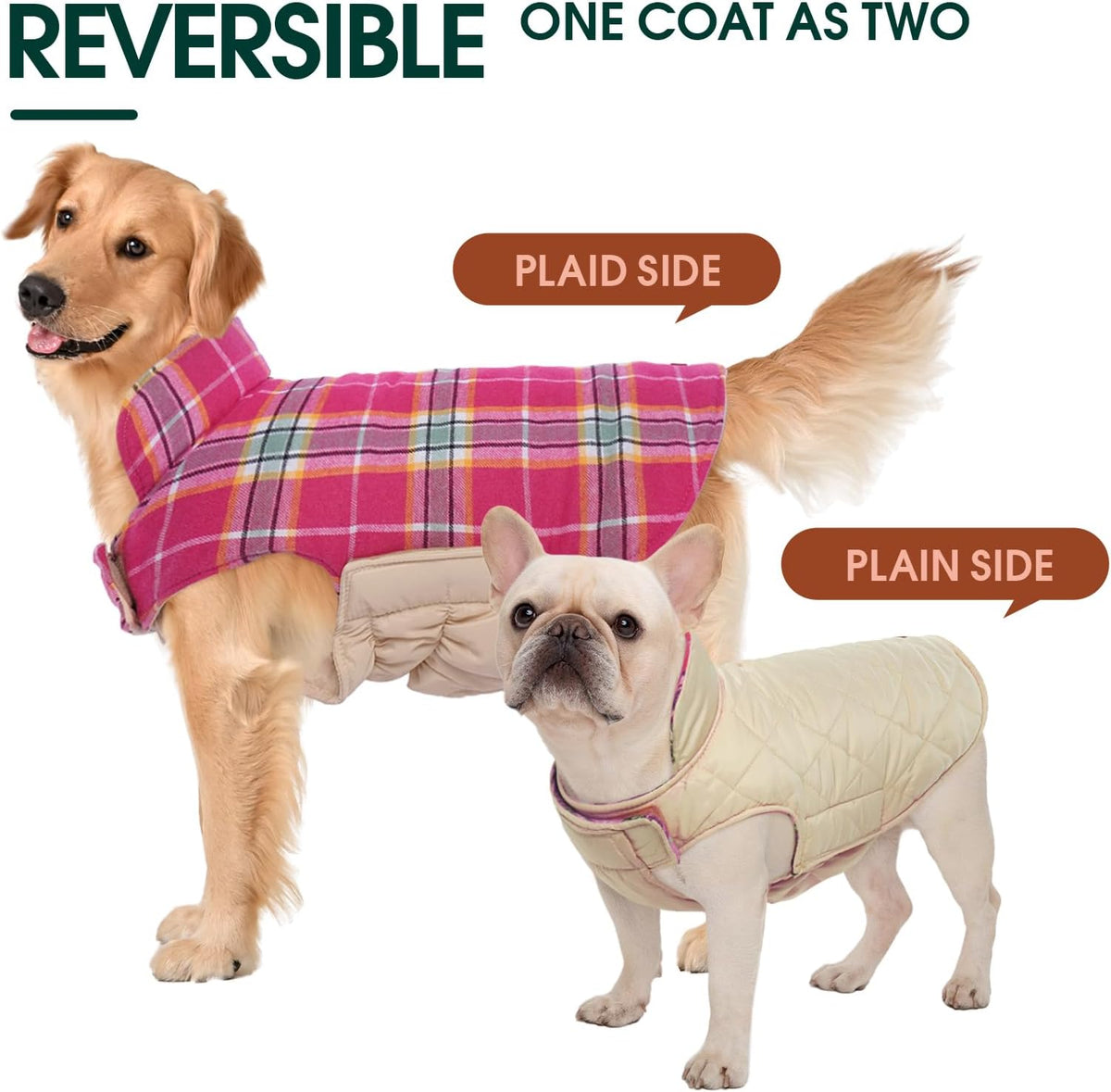 Kuoser Warm Dog Coat, Waterproof Dog Coats for X-Small Dogs, Adjustable Durable Doggie Winter Jacket Reversible Cozy Puppy Cold Weather Apparel from Small to Large Breed, Rose XS