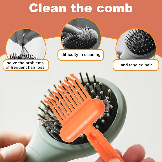 2pcs 2-in-1 Comb Cleaner with Pick and Bristles, Hair Brush Cleaner Tool Hairbrush Cleaning Rake for Home Salon Travel Use Effectively Clear Hair Dust Grease and Dirt