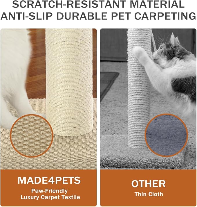 Made4Pets Cat Scratching Post with Sisal & Carpet for Indoor Cats, 23.6" | Cat Scratcher with Wide Stable Base, Interactive Hanging Toys, Ideal for Kittens, Small Cats and Everyday Indoor Play