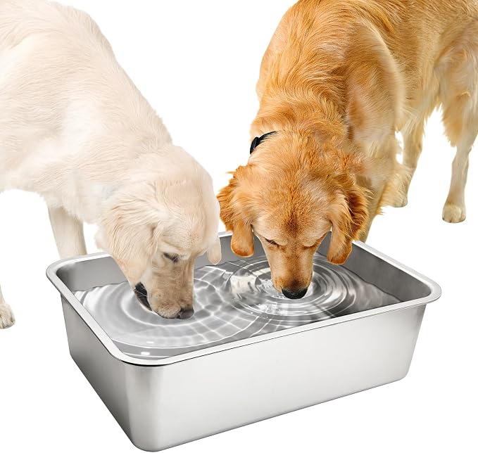 Fhiny 7 Gallon Stainless Steel Dog Water Bowl, Extra Large Capacity Dog Water and Food Bowl, Metal Pet Feeding Bowl for Indoor and Outdoor Use for Large Breed Pets（19.7 x 13.8 x 5.9 in）