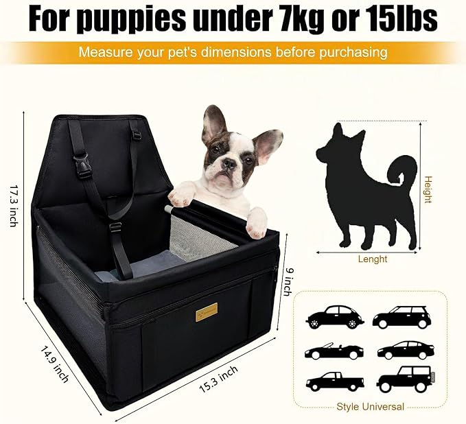 Pet Dog Booster Seat, Upgrading the Framed wall to Prevent Collapse，Breathable and Foldable Pet Car Basket，Removable andWashable pet car seat (Black)