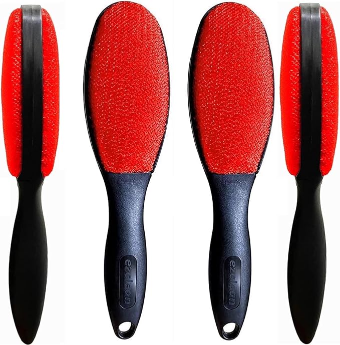 EZCLEAN 4-Pack Red Color Velvet Lint Brush for Clothes Furniture Couch, Pet Hair Remover, Reusable Double Sided Fabric Brush