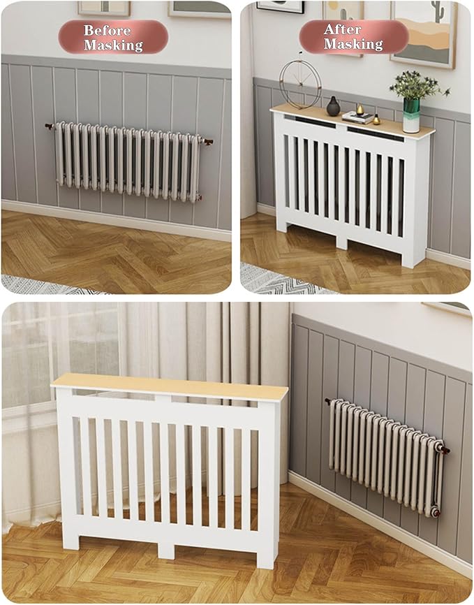 Modern Radiator Covers Wall Heater Cover Cabinet Shelf Bathroom Floor Radiator Shelve, Hide Cluttered Pipes/Easy to Install, Suitable for Household Living Room, White(39.4" Lx35.4 Hx7.9 W)