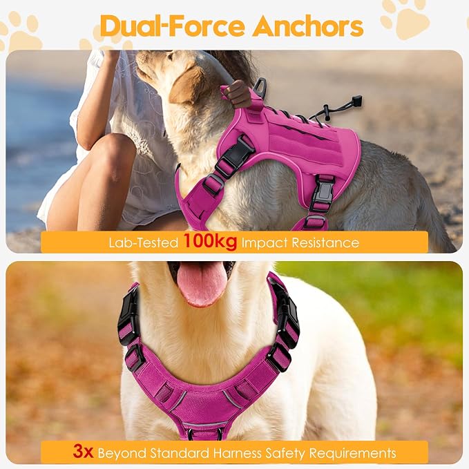 Bruvoalon Heavy-Duty Tactical Dog Harness for Large Dogs, No Pull Adjustable Reflective K9 Vest with Molle System, 12 Colors & 4 Sizes, Military-Grade Control for Training, Outdoor & 10+ Breeds