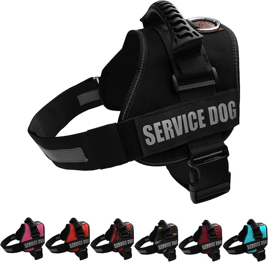 Service Dog Vest Harness – Reflective Service Animal Vest with Handle, No-Pull Adjustable Mesh Padding – XXS–XL – 2 Removable Patches. (Extra Large, Black)