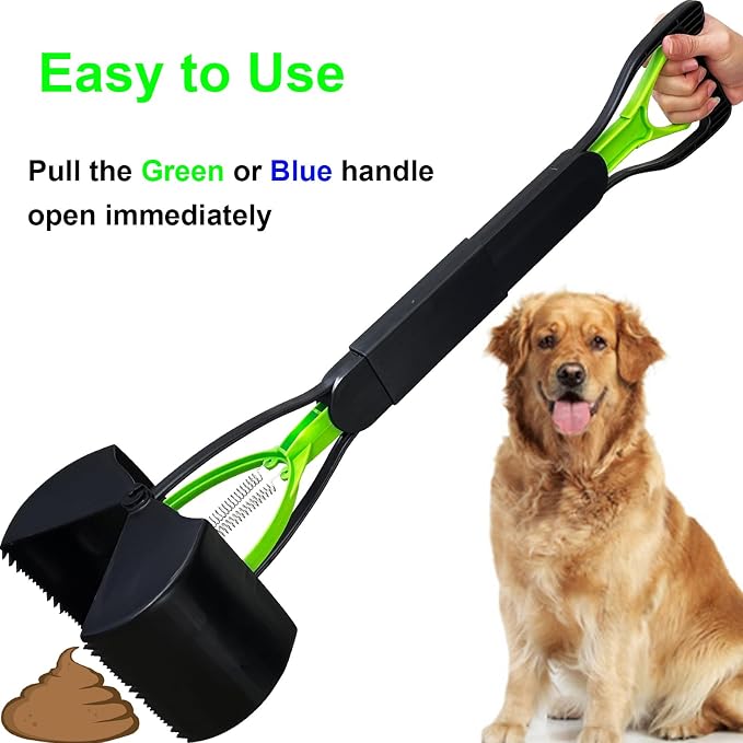Pooper Scooper 2 Pack with 20 Litre Step Dog Poop Trash Can, 28" Long Handle Dog Poop Scoopers for Large Small Dogs Heavy Duty, Removable Inner Bucket for Outdoors, 50 Waste Bags Included (Green)
