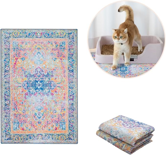 Lovewag Pets Cat Litter Box Mats 2 Pack - Small 16x24 Machine Washable, Easy Clean, Non-Slip, Waterproof Mats for Indoor Cats - Kitty Litter Mess Control & Urine Floor Protection (Marmalade Sunshine) | Washable litter mat cover, kitty litter mat & cat ...