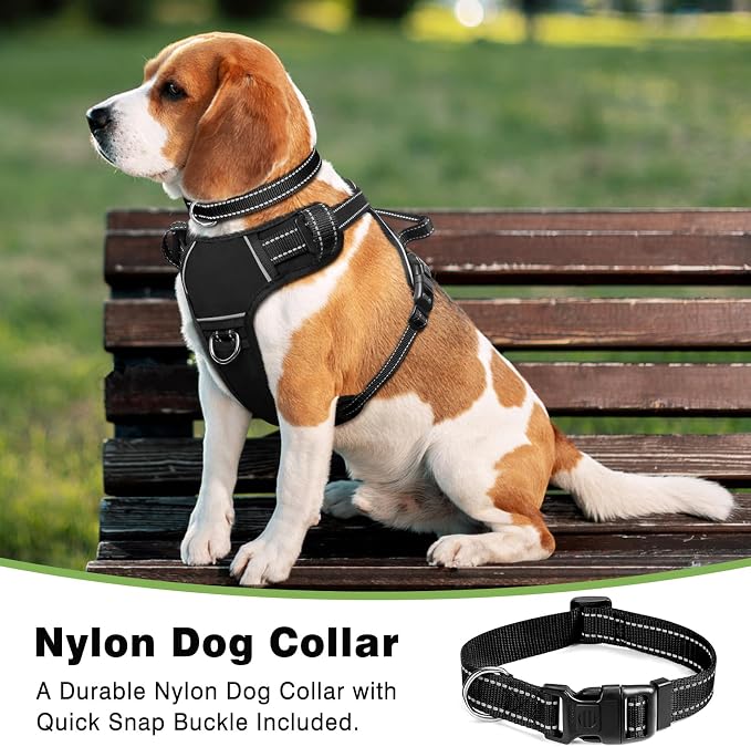 Dog Harness No Pull, Pet Harnesses with Dog Collar, Adjustable Reflective Oxford Outdoor Vest, Front/Back Leash Clips for Small, Medium, Large, Extra Large Dogs, Easy Control Handle for Walking