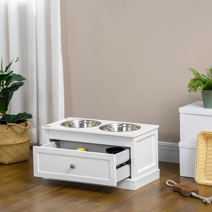 PawHut Large Elevated Dog Bowls with Storage Cabinet Containing Large 44L Capacity, Raised Dog Bowl Stand Pet Food Bowl Pet Feeding Station, Brown | Raised Dog Bowl Stand, Pet Food Bowl, Pet Feeding Station