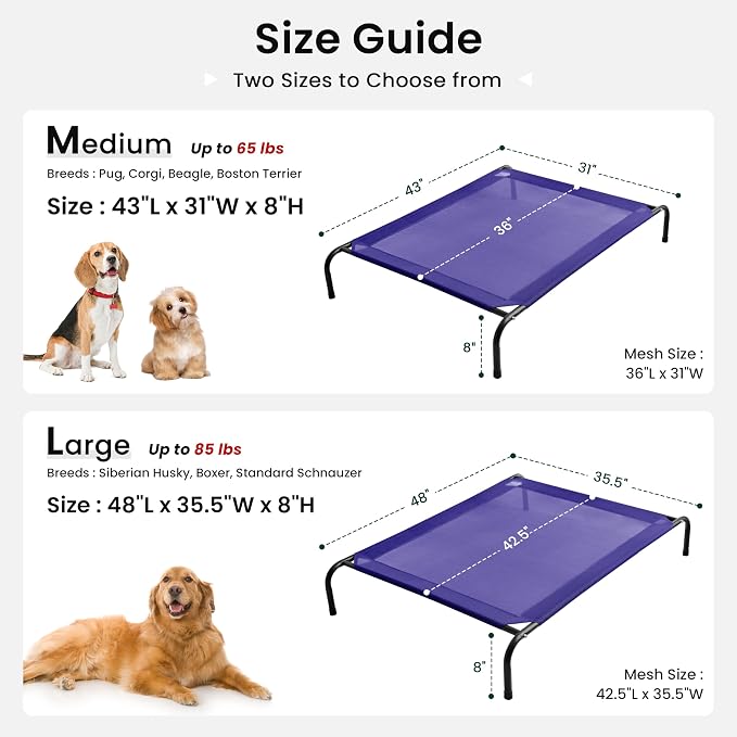 Love's cabin Elevated Cooling Dog Bed for Large Dogs, Portable Indoor & Outdoor Raised Pet Dog Cat Cot, Durable Summer Frame with Breathable Mesh, Blue, 48 inches