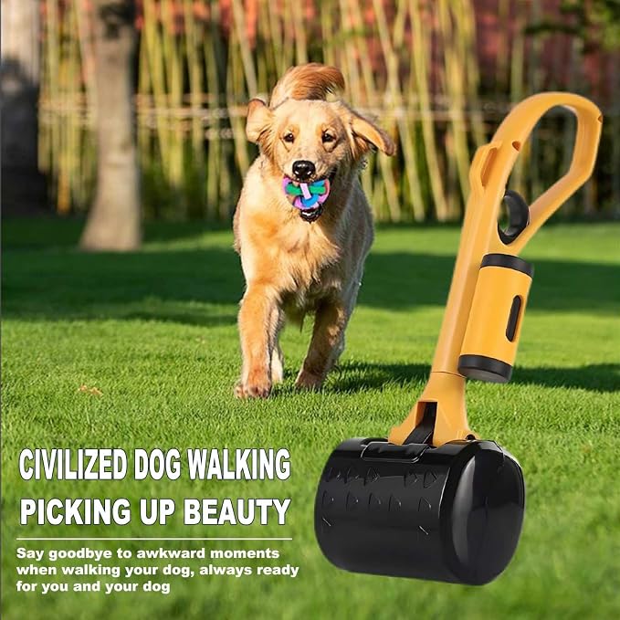 Pooper Scooper for Large Medium & Small Dogs Heavy Duty, 14.18“Long Handled Dog Poop Scooper for Grass,Durable Dog Poop Pick Up Tool, Poop Grabber with 2 Dog Poop Bags 1 Dispenser Poop Scoop，