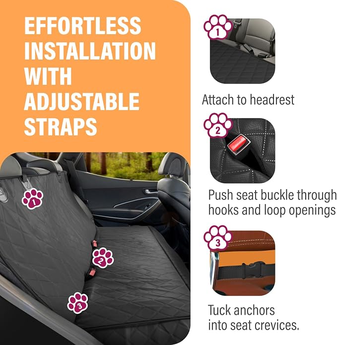 Active Pets Pink XL Dog Car Hammock Back Seat Cover, Waterproof Backseat Cover Protector for Truck Bench Rear of Sedans or SUVs, Essential Pet Supplies Vacuum or Wipe Clean, Machine Washable