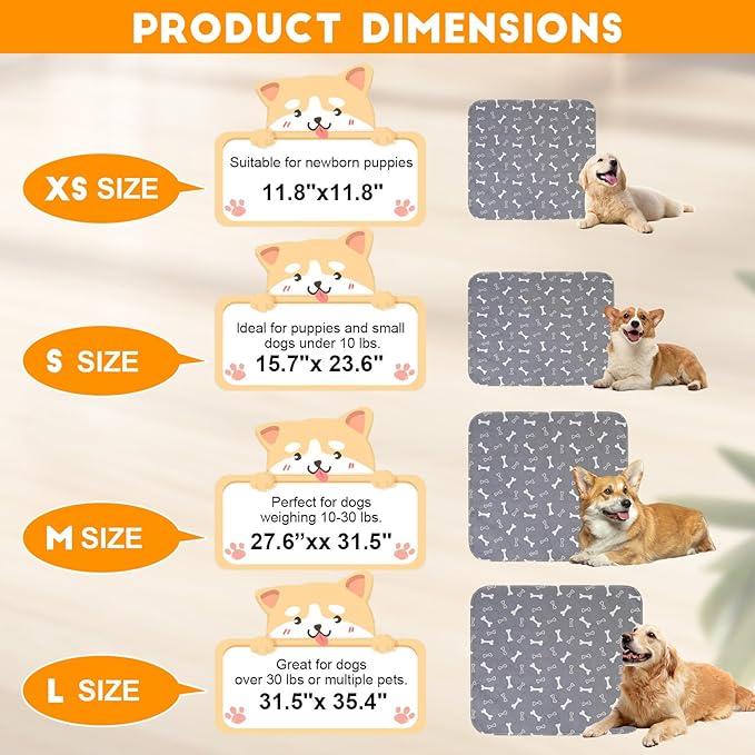 Puppy Pads with Pheromones, Washable Puppy Pee Pads for Dogs Reusable Puppy Pads for Dogs and Cats - Leak & Odor Proof, Non-Slip Base Training Pads for Home & Travel(with Pet Hair Removal Gloves)