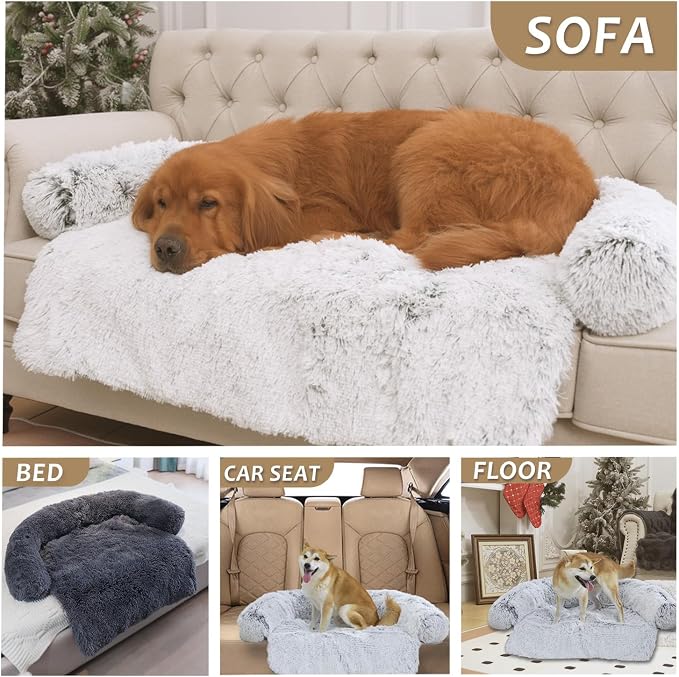 Calming Dogs/Cats Bed Mats, Dog Pad Washable Removable Couch Cover, Plush Long Fur Mat for Pets, Waterproof Lining, Perfect for Small, Medium and Large Dogs and Cats (Desert Brown, 34"x30")