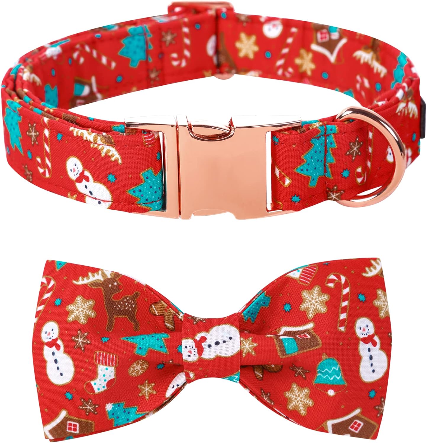 Lionet Paws Christmas Dog Collar with Bowtie, Dog Bowtie Collar with Metal Buckle for Dogs, Adjustable Comfortable Dog Collar Girl Boy Gift, L, Neck 16-24 in