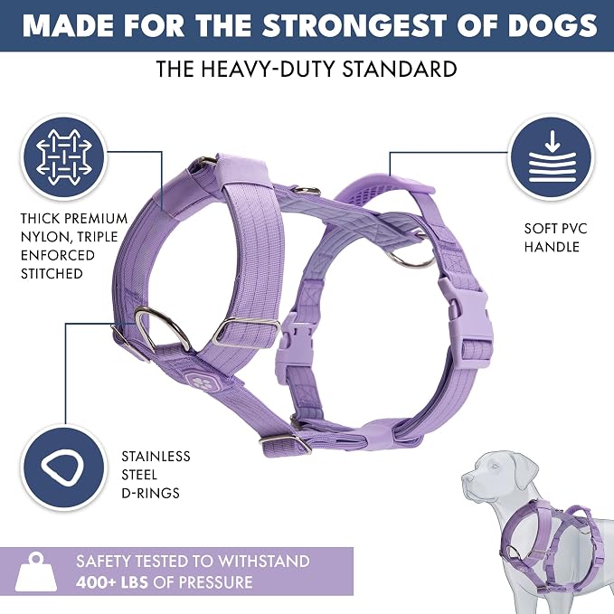 Spark Paws Comfort Control No Pull Dog Harness - Heavy Duty Front Clip | Safety Tested for Strong Breeds, w/ Metal Buckle & Top Handle – Padded Y-Straps Redirect Pulling. Solo or Matching Leash Set