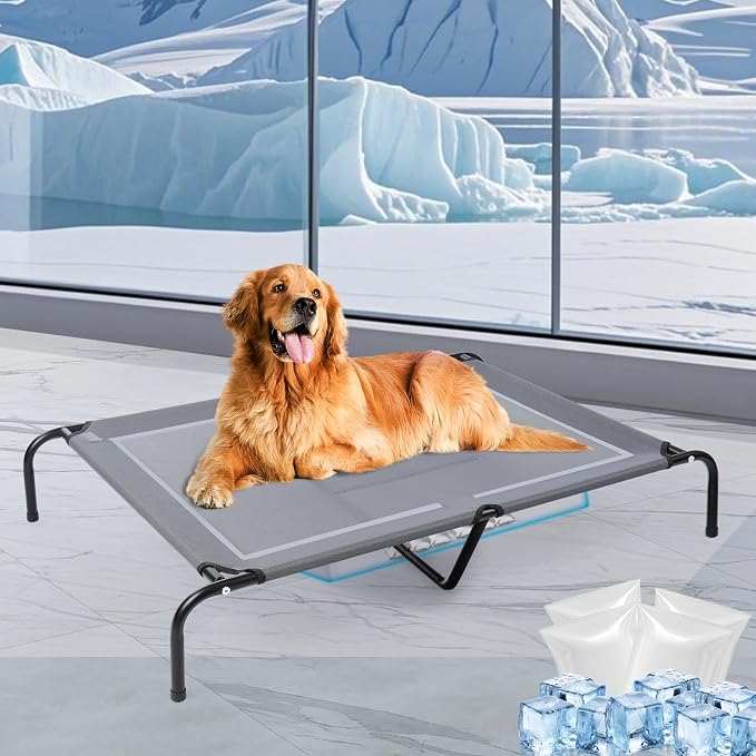 48'' Outdoor Elevated Dog Bed,Raised Dogs Bed,Dog Cot,Dog Cooling Bed-Large | Raised Dogs Bed Medium Large Size Dogs with Four Ice Pack, Cooling Dog Cot Beds, Outdoor Pet Hammock Beds, Outside Pet Beds